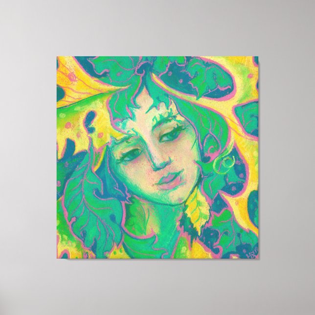 Forest Spirit, Surreal Fantasy Portrait Green Folk Canvas Print (Front)