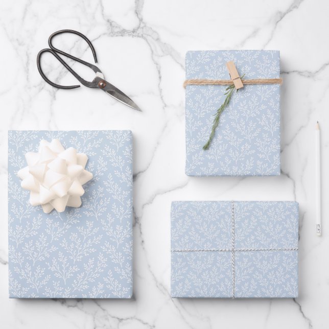 Forest Sprigs Neutral - Dusty Blue Wrapping Paper Sheet (Front)