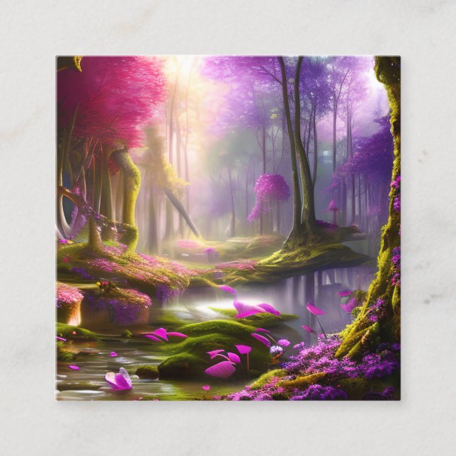 Forest Spring Magic Sparkle Fantasy Square Business Card (Front)