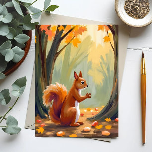 Forest Squirrel   Autumn Animal Watercolor Fall Postcard