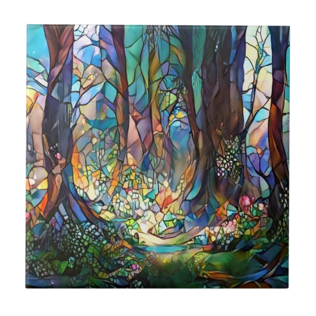 Forest Stained Glass Style Ceramic Tile (Front)