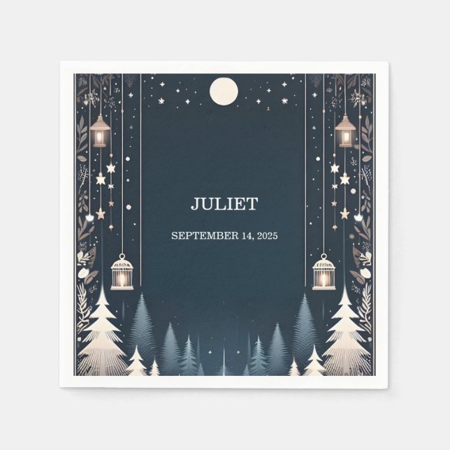 Forest Stars Snow Bright Winter Bridal Shower Napkin (Front)