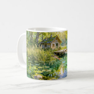 Forest Stream Cottage with Ducks, piere and Dock A Coffee Mug