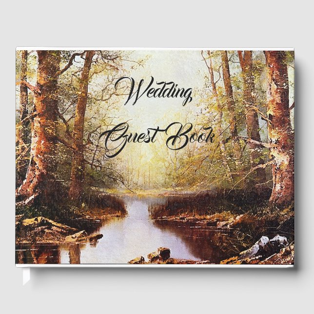Forest Stream Mountains Wedding Guest Book (Front)