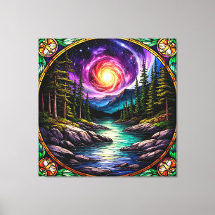 Forest Stream Under Cosmic Night Sky Canvas Print