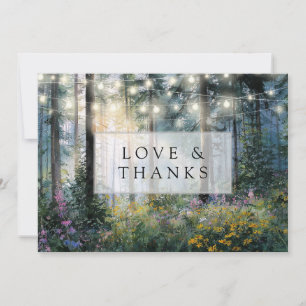 Forest String Lights Floral Rustic Wedding Photo Thank You Card