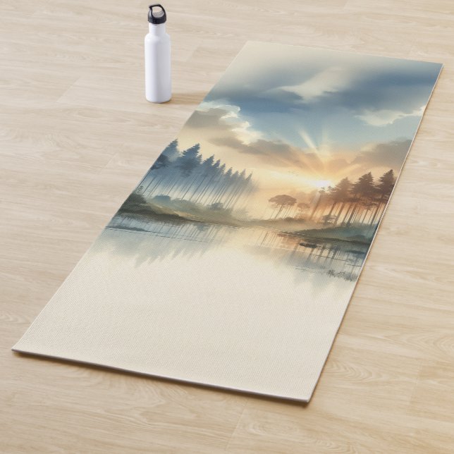Forest Sunrise Yoga Mat – Tranquil Nature Scene (In Situ)