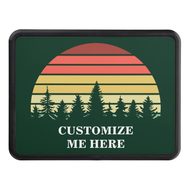 Forest Sunset Green Customizable Camping Trailer Hitch Cover (Front)