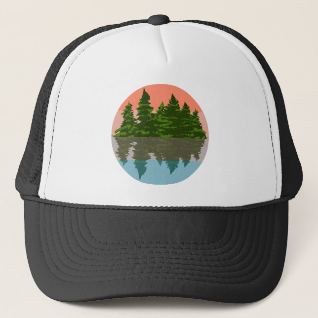 Forest Sunset Nature Pine Trees Trucker Hat (Front)
