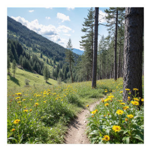 Forest Trail with Yellow Wildflowers Photo Print