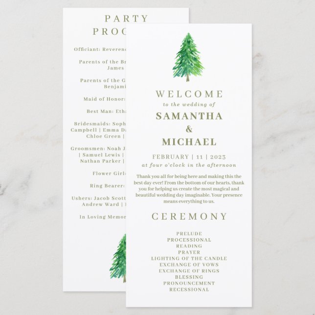 Forest Tree Flower Floral Wedding Program (Front/Back)