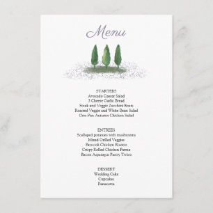Forest Tree Lavender Wedding Service Menu