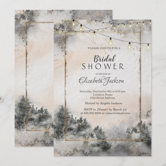 Forest Tree String Lights  Invitation (Front/Back)