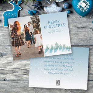 Forest Tree Watercolor Artistic Family Photo Holiday Card