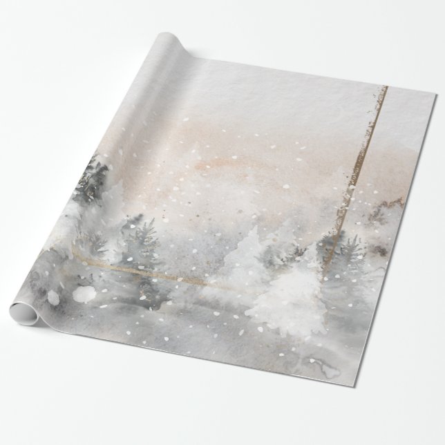 Forest Tree Woodland Snow Wrapping Paper (Unrolled)