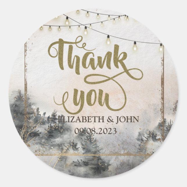 Forest Tree Woodland  Thank You Classic Round Sticker (Front)