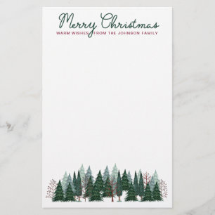 Forest Trees Christmas Holiday Stationary Stationery