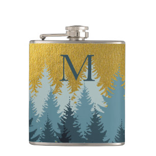 Forest Trees Golden Landscape Baby Monogram Hip Flask