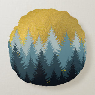 Forest Trees Golden Landscape   Round Pillow