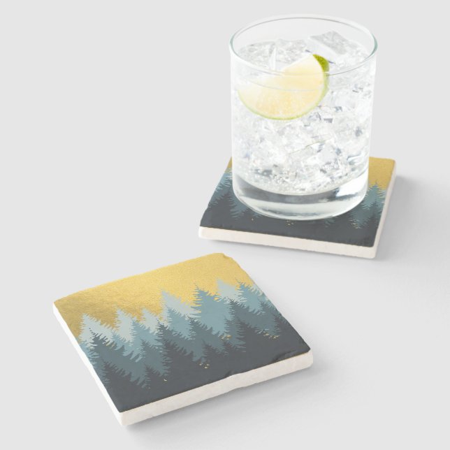 Forest Trees Golden Landscape  Stone Coaster (Side)