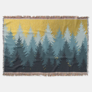 Forest Trees Golden Landscape  Throw Blanket