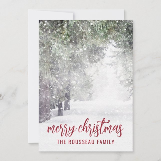 Forest Trees In Winter Snow Christmas Holiday Card (Front)