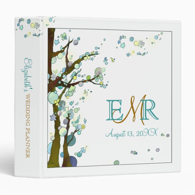 Forest Trees Monogrammed Wedding Planner Binder (Front/Spine)