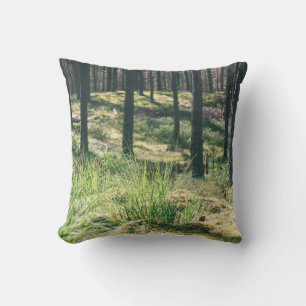 Forest trees. nature green wood sunlight backgroun throw pillow