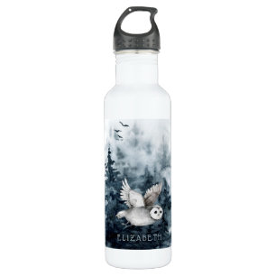 Forest Trees Owl Watercolor Name 710 Ml Water Bottle