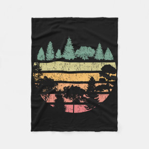 Forest Trees Retro Sunset Vintage Graphic Hiking C Fleece Blanket