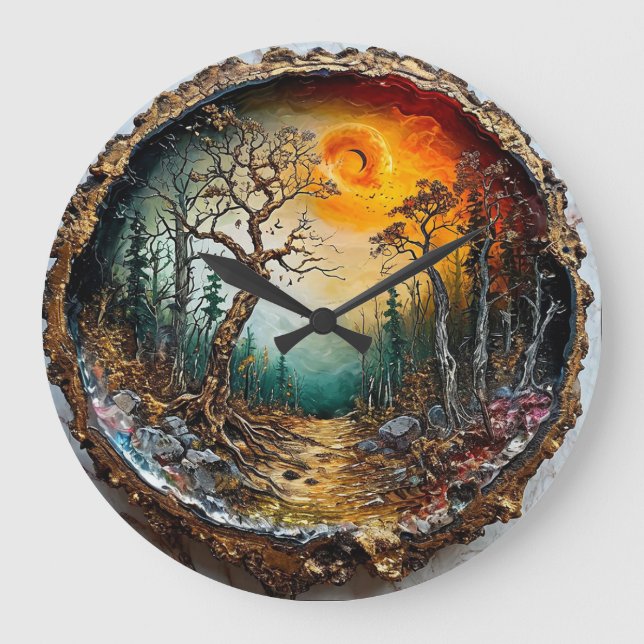 Forest trees sunset large clock (Front)