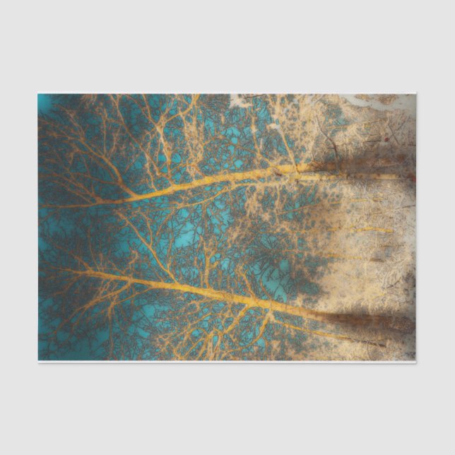 Forest Trees Teal Sky Winter Woodland Negative Tissue Paper (Front)