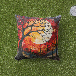 Forest trees under Full Moon Outdoor Pillow
