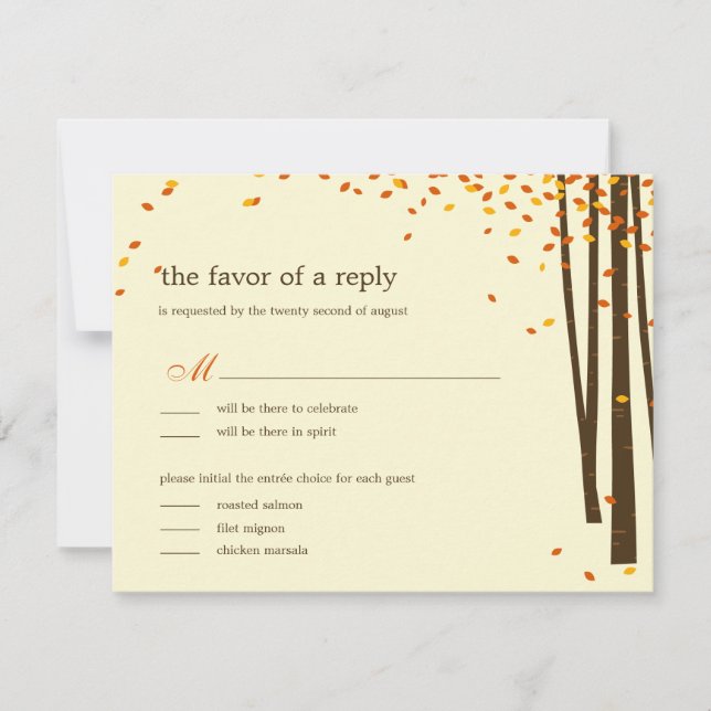 Forest Trees Wedding RSVP cards - Orange - (Front)