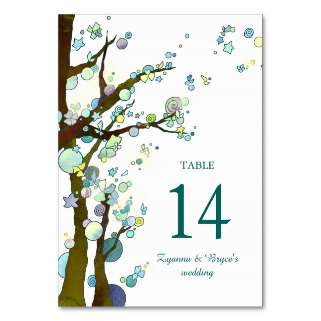 Forest Trees White Wedding Table Number (Front)