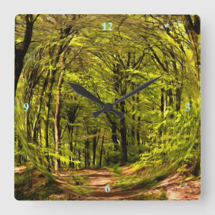 Forest Walk in Spring Square Wall Clock