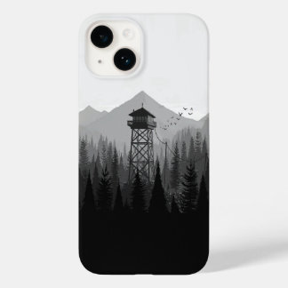 Forest Watchtower Minimalist Phone Case Black&With