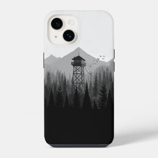 Forest Watchtower Minimalist Phone Case Black&With