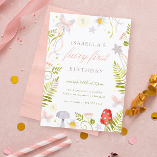 Forest Watercolor Greenery Fairy First Birthday Invitation