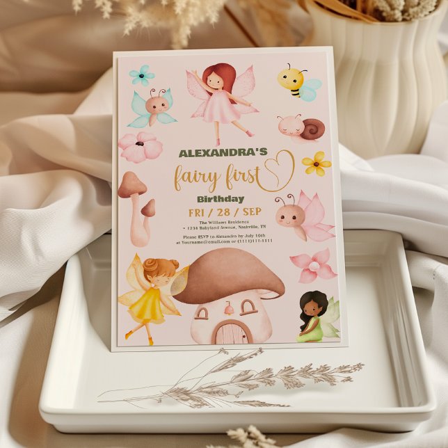 Forest Watercolor Greenery Fairy First Birthday Invitation (Creator Uploaded)