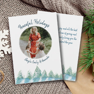 Forest Watercolor Peaceful Winter Photo Christmas Holiday Card