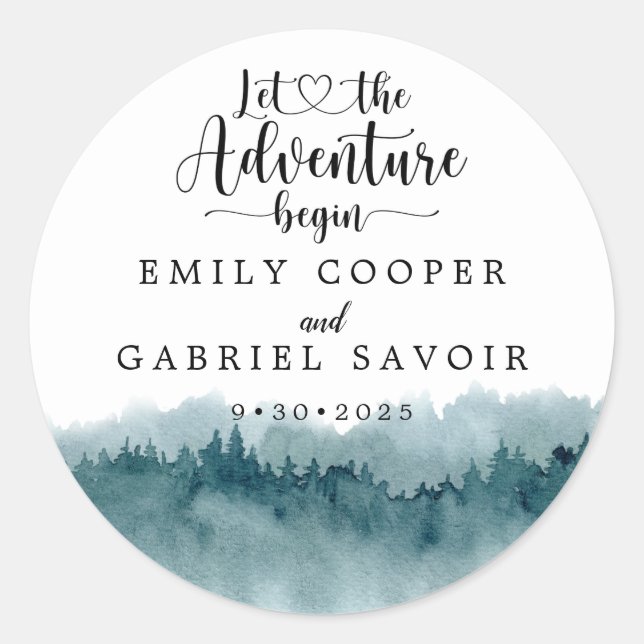 Forest Watercolor Wedding Classic Round Sticker (Front)
