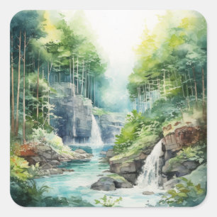 Forest Waterfall Square Sticker