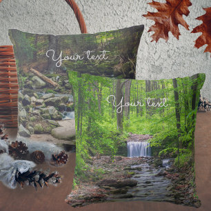 Forest waterfall  throw pillow