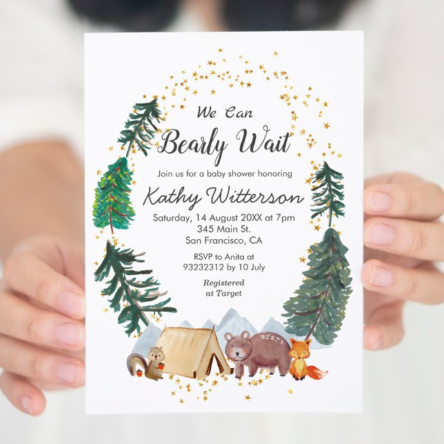 Forest We can bearly wait baby shower Invitation (Creator Uploaded)