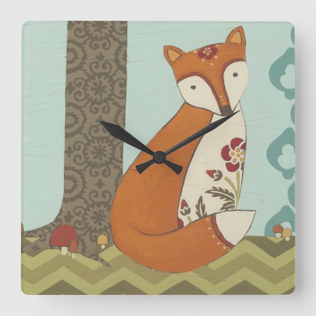 Forest Whimsy III Square Wall Clock (Front)