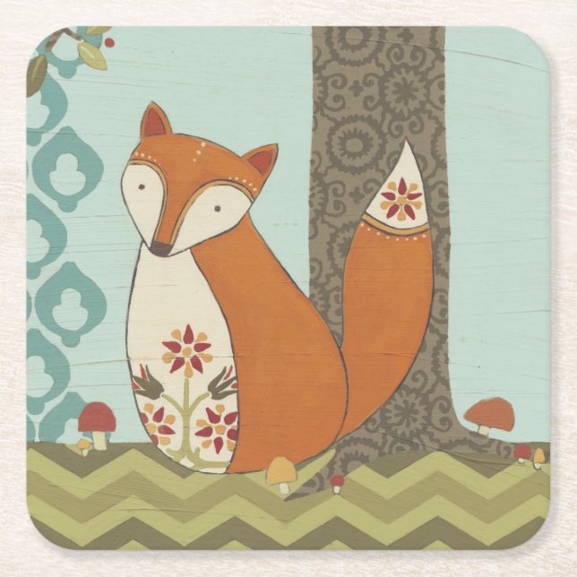 Forest Whimsy IV Square Paper Coaster (Front)