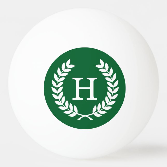 Forest White Wheat Laurel Wreath Initial Monogram Ping Pong Ball (Front)
