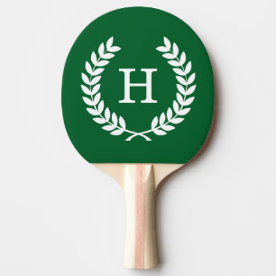 Forest White Wheat Laurel Wreath Initial Monogram Ping Pong Paddle