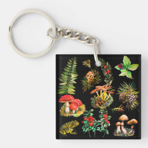 Forest, wild mushrooms keychain